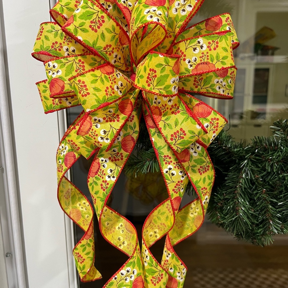 Festive Yellow and Tangerine Orange Floral Spring Summer Holiday Bow